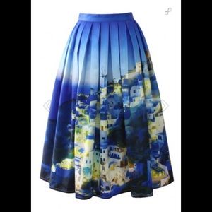 Chicwish santorini print pleated midi skirt